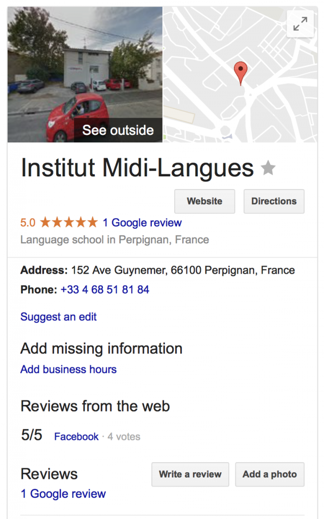 fiche google école de langues