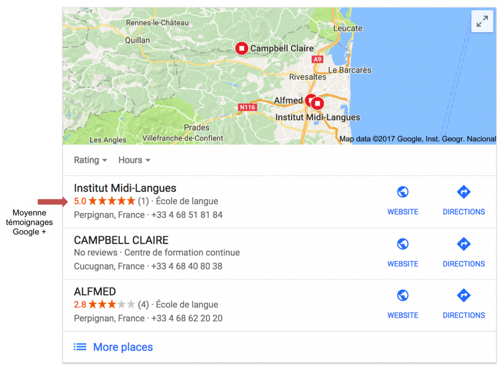 google référencement local cours anglais